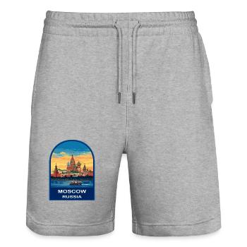 Moskau, Russland, Heiliger Basilius Retro Sonnenuntergangsabzeichen - Stanley/Stella Unisex Bio Joggingshorts Trainer  - Grau meliert - Vorne - Nik (191cm) & Marisol (170cm)