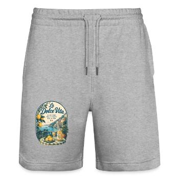 La Dolce Vita am Mittelmeer - Stanley/Stella Unisex Bio Joggingshorts Trainer  - Grau meliert - Vorne - Nik (191cm) & Marisol (170cm)