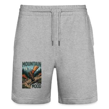 Randonnée - Aventure en plein air - Ambiance montagneuse - Short de jogging bio TRAINER Stanley/Stella unisexe - gris chiné - Devant - Nik (191cm) & Marisol (170cm)