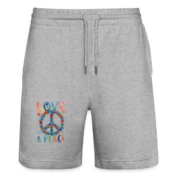 Love and Peace Floral Sign in Watercolor Style - Stanley/Stella Trainer Unisex Organic Jogging Shorts - heather grey - Front - Nik (191cm) & Marisol (170cm)