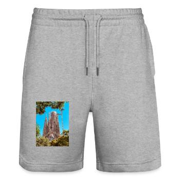 Sagrada Família : l’icône de Barcelone - Short de jogging bio TRAINER Stanley/Stella unisexe - gris chiné - Devant - Nik (191cm) & Marisol (170cm)