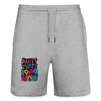 Party Like It's 1989 80er Jahre - Stanley/Stella Unisex Bio Joggingshorts Trainer  - Grau meliert - Vorne - Nik (191cm) & Marisol (170cm)