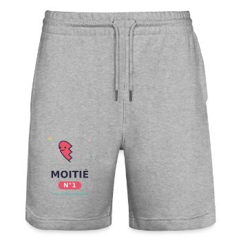Moitié Coeur N°1 Sourire - Short de jogging bio TRAINER Stanley/Stella unisexe - gris chiné - Devant - Nik (191cm) & Marisol (170cm)