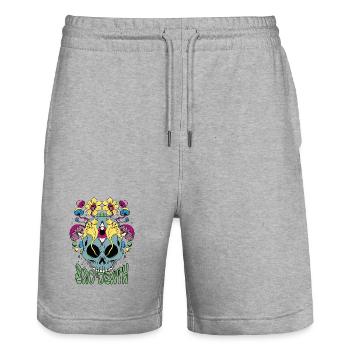Psytrance Skull Ego Death – Rave-Outfit-Festival - Stanley/Stella Unisex Bio Joggingshorts Trainer  - Grau meliert - Vorne - Nik (191cm) & Marisol (170cm)