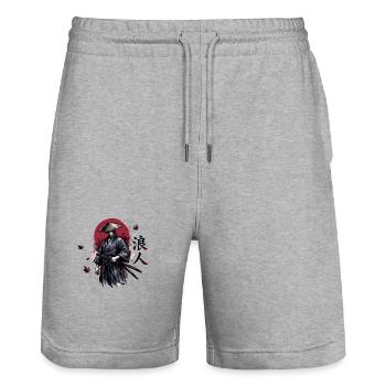 Schattensamurai im Herbstrot - Stanley/Stella Unisex Bio Joggingshorts Trainer  - Grau meliert - Vorne - Nik (191cm) & Marisol (170cm)