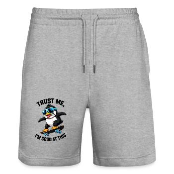 Cooler Pinguin Skateboarder Comic Spruch - Stanley/Stella Unisex Bio Joggingshorts Trainer  - Grau meliert - Vorne - Nik (191cm) & Marisol (170cm)