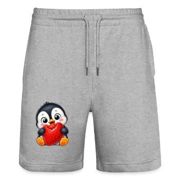 Süßer Pinguin mit Erdbeeren Cartoon Sommer - Stanley/Stella Unisex Bio Joggingshorts Trainer  - Grau meliert - Vorne - Nik (191cm) & Marisol (170cm)