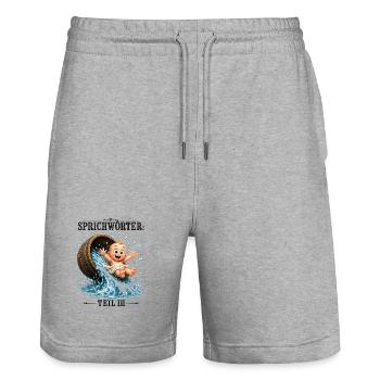 Sprichwort Das Kind mit dem Bade ausschütten - Stanley/Stella Unisex Bio Joggingshorts Trainer  - Grau meliert - Vorne - Nik (191cm) & Marisol (170cm)