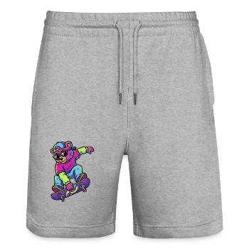 Teddybär auf einem Skateboard-Neon - Stanley/Stella Unisex Bio Joggingshorts Trainer  - Grau meliert - Vorne - Nik (191cm) & Marisol (170cm)