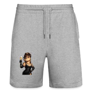 Elegante Capybara Dame mit Sektglas - Stanley/Stella Trainer Unisex Organic Jogging Shorts - heather grey - Front - Nik (191cm) & Marisol (170cm)