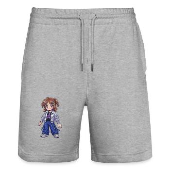 Stargirl in einer glänzenden Bomberjacke - Stanley/Stella Unisex Bio Joggingshorts Trainer  - Grau meliert - Vorne - Nik (191cm) & Marisol (170cm)
