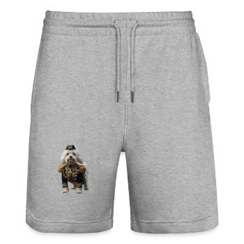 Ein Hund in kaiserlicher Uniform - Stanley/Stella Unisex Bio Joggingshorts Trainer  - Grau meliert - Vorne - Nik (191cm) & Marisol (170cm)