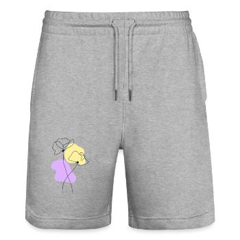 Lineart Poppies Pastel - Stanley/Stella Trainer Unisex Organic Jogging Shorts - heather grey - Front - Nik (191cm) & Marisol (170cm)