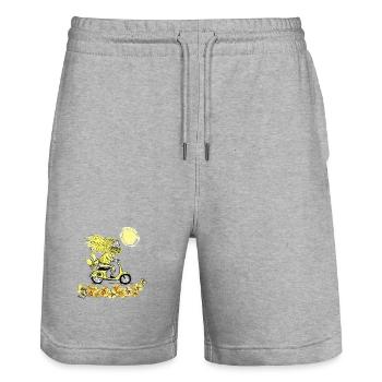 Mr. Yellow on the motorbike - Stanley/Stella Trainer Unisex Organic Jogging Shorts - heather grey - Front - Nik (191cm) & Marisol (170cm)