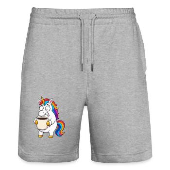 Funny Unicorn Coffee Overload - Stanley/Stella Trainer Unisex Organic Jogging Shorts - heather grey - Front - Nik (191cm) & Marisol (170cm)