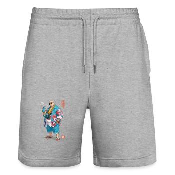 Gangster tropical dans le style aloha - Short de jogging bio TRAINER Stanley/Stella unisexe - gris chiné - Devant - Nik (191cm) & Marisol (170cm)