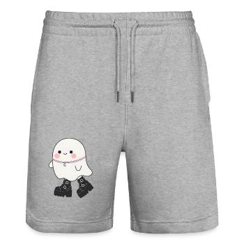 Fantôme Kawaii avec bottes plateformes - Short de jogging bio TRAINER Stanley/Stella unisexe - gris chiné - Devant - Nik (191cm) & Marisol (170cm)
