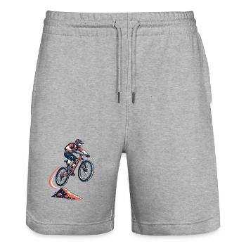 Mountainbike Downhill Sprung Shirt - Stanley/Stella Unisex Bio Joggingshorts Trainer  - Grau meliert - Vorne - Nik (191cm) & Marisol (170cm)