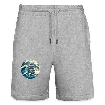 Vintage Sailboat Sailing Waves Ship - Stanley/Stella Trainer Unisex Organic Jogging Shorts - heather grey - Front - Nik (191cm) & Marisol (170cm)