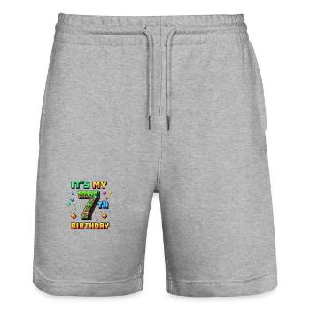7th Birthday Kids Pixel - Stanley/Stella Trainer Unisex Organic Jogging Shorts - heather grey - Front - Nik (191cm) & Marisol (170cm)