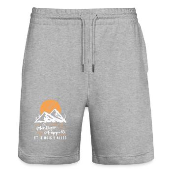 La Montagne M'appelle et Je Dois Y Aller - Short de jogging bio TRAINER Stanley/Stella unisexe - gris chiné - Devant - Nik (191cm) & Marisol (170cm)