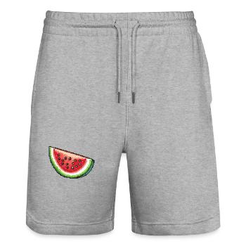 Icône pixel pastèque - Short de jogging bio TRAINER Stanley/Stella unisexe - gris chiné - Devant - Nik (191cm) & Marisol (170cm)