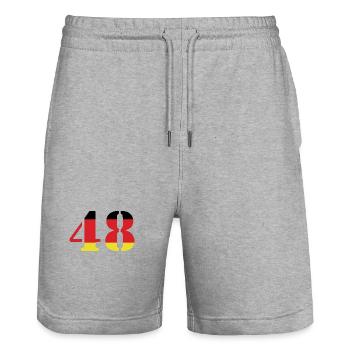 48 Zahl Trikot Deutschland - Stanley/Stella Unisex Bio Joggingshorts Trainer  - Grau meliert - Vorne - Nik (191cm) & Marisol (170cm)