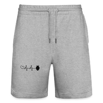 Strawberry Icon Pulse Heartbeat - Stanley/Stella Trainer Unisex Organic Jogging Shorts - heather grey - Front - Nik (191cm) & Marisol (170cm)