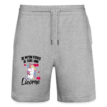 Je M’en Fous je suis une licorne Cadeau - Short de jogging bio TRAINER Stanley/Stella unisexe - gris chiné - Devant - Nik (191cm) & Marisol (170cm)