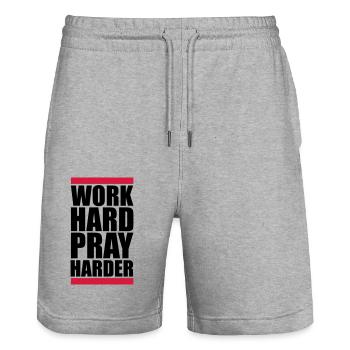 travailler dur prier plus dur travailler dur jesus cross ch - Short de jogging bio TRAINER Stanley/Stella unisexe - gris chiné - Devant - Nik (191cm) & Marisol (170cm)