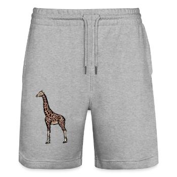 Conception avec une girafe 1 - Short de jogging bio TRAINER Stanley/Stella unisexe - gris chiné - Devant - Nik (191cm) & Marisol (170cm)