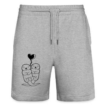 Otter Couple Heart - Stanley/Stella Trainer Unisex Organic Jogging Shorts - heather grey - Front - Nik (191cm) & Marisol (170cm)