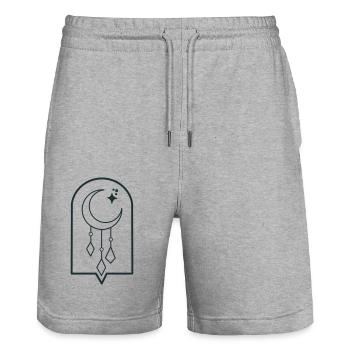 BOHO moon dangles and stars - Stanley/Stella Trainer Unisex Organic Jogging Shorts - heather grey - Front - Nik (191cm) & Marisol (170cm)