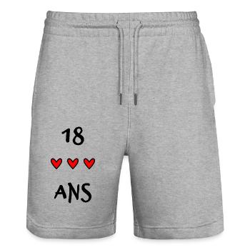 18 ANS. 18e ANNIVERSAIRE. ANNIVERSAIRE 18 ANS - Short de jogging bio TRAINER Stanley/Stella unisexe - gris chiné - Devant - Nik (191cm) & Marisol (170cm)