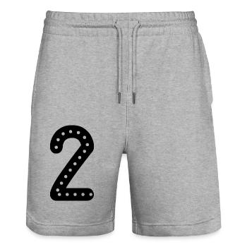 2 JAHRE. 2. JAHRESTAG. GEBURTSTAG 2 JAHRE. Zwei - Stanley/Stella Unisex Bio Joggingshorts Trainer  - Grau meliert - Vorne - Nik (191cm) & Marisol (170cm)