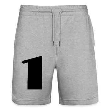 1 AN. 1er ANNIVERSAIRE. ANNIVERSAIRE 1 AN. 1. UN - Short de jogging bio TRAINER Stanley/Stella unisexe - gris chiné - Devant - Nik (191cm) & Marisol (170cm)