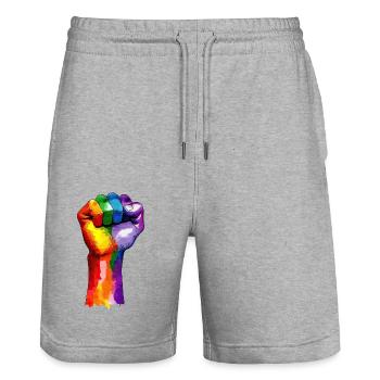 Rainbow Stretched Fist-LGBT Pride - Short de jogging bio TRAINER Stanley/Stella unisexe - gris chiné - Devant - Nik (191cm) & Marisol (170cm)