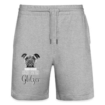 HUNDEHAARE sind mein GLITZER - Hund Hunde - Stanley/Stella Unisex Bio Joggingshorts Trainer  - Grau meliert - Vorne - Nik (191cm) & Marisol (170cm)