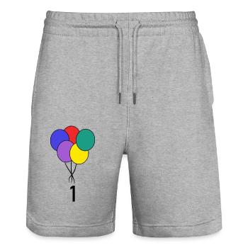 ANNIVERSARY. HAPPY BIRTHDAY. HAPPY BIRTHDAY. - Stanley/Stella Trainer Unisex Organic Jogging Shorts - heather grey - Front - Nik (191cm) & Marisol (170cm)