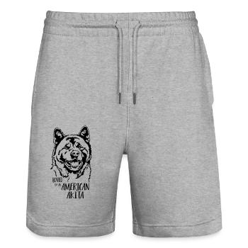 Aimé par un chien Akita américain disant Wilsigns - Short de jogging bio TRAINER Stanley/Stella unisexe - gris chiné - Devant - Nik (191cm) & Marisol (170cm)