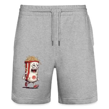 Lustiges Popcorn Monster Halloween Design - Stanley/Stella Unisex Bio Joggingshorts Trainer  - Grau meliert - Vorne - Nik (191cm) & Marisol (170cm)