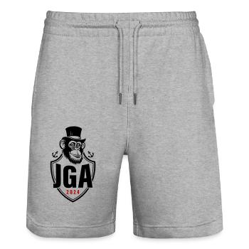 Junggesellen Abschied 2024 Affe Bräutigam Jga - Stanley/Stella Unisex Bio Joggingshorts Trainer  - Grau meliert - Vorne - Nik (191cm) & Marisol (170cm)