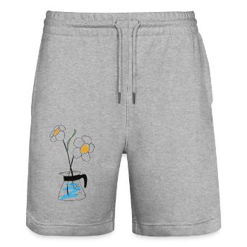 Kaffeekanne mit Blume - Stanley/Stella Unisex Bio Joggingshorts Trainer  - Grau meliert - Vorne - Nik (191cm) & Marisol (170cm)