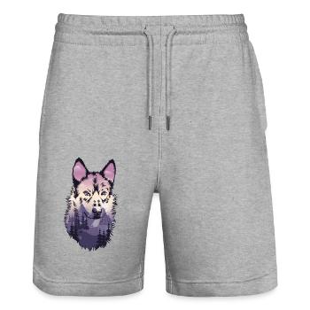 Chien de berger loup - Short de jogging bio TRAINER Stanley/Stella unisexe - gris chiné - Devant - Nik (191cm) & Marisol (170cm)