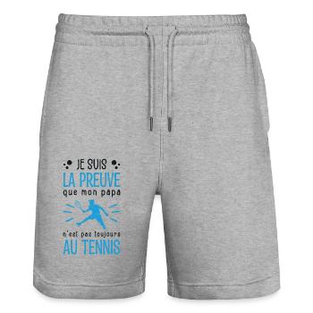Preuve que mon papa tennis, Humour tennis - Short de jogging bio TRAINER Stanley/Stella unisexe - gris chiné - Devant - Nik (191cm) & Marisol (170cm)