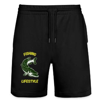 Lebensstil der Fischerei - Stanley/Stella Unisex Bio Joggingshorts Trainer  - Schwarz - Vorne - Nik (191cm) & Marisol (170cm)