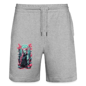 Pastell Gothic Anime E-Girl Streetwear - Stanley/Stella Unisex Bio Joggingshorts Trainer  - Grau meliert - Vorne - Nik (191cm) & Marisol (170cm)
