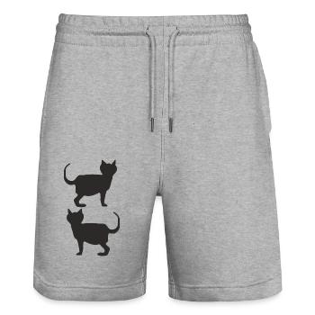 Cats Black - Stanley/Stella Trainer Unisex Organic Jogging Shorts - heather grey - Front - Nik (191cm) & Marisol (170cm)