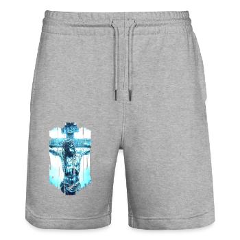 jesus bibel christliche religion christliches kreuz christlich - Stanley/Stella Unisex Bio Joggingshorts Trainer  - Grau meliert - Vorne - Nik (191cm) & Marisol (170cm)