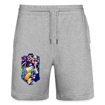 jesus bibel christliche religion christliches kreuz christlich - Stanley/Stella Unisex Bio Joggingshorts Trainer  - Grau meliert - Vorne - Nik (191cm) & Marisol (170cm)